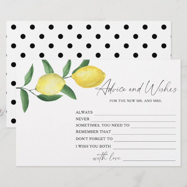 Lemon Citrus - Bridal Shower Advice and Wishes Stationery (Front/Back)