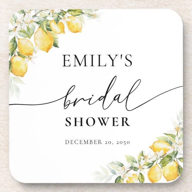 Lemon Citrus Bridal Shower beverage coaster (Front)