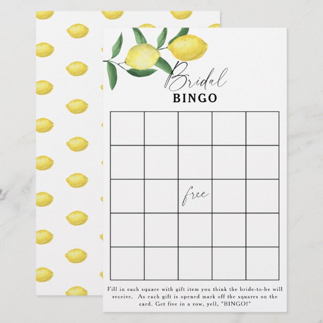 Lemon Citrus - Bridal shower bingo game (Front/Back)