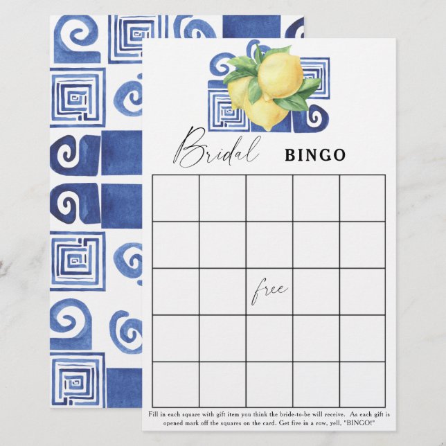 Lemon Citrus - Bridal shower bingo game (Front/Back)