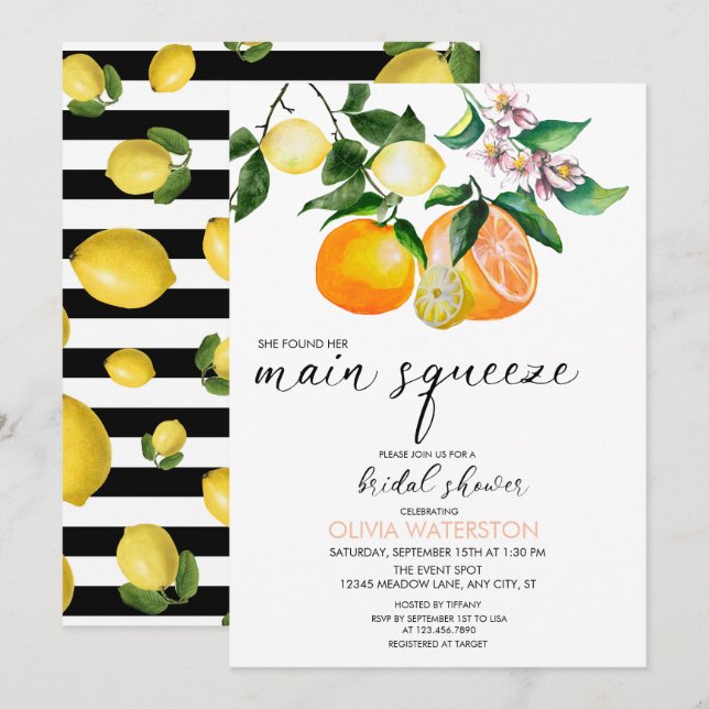 Lemon | Citrus | Bridal Shower Invitations (Front/Back)
