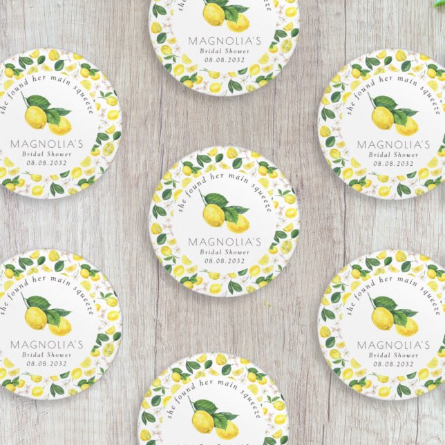 Lemon Citrus Bridal Shower Main Squeeze Classic Round Sticker (Creator Uploaded)