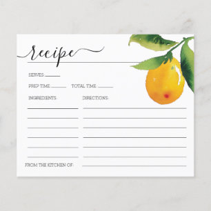 Lemon Citrus Bridal Shower Recipe Card