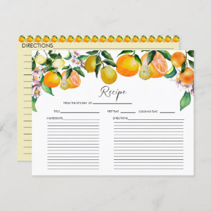 Lemon   Citrus   Bridal Shower Recipe Card