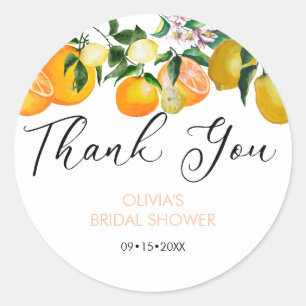 Lemon   Citrus   Bridal Shower Thank You Classic Round Sticker