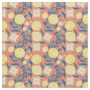 Lemon Citrus Coral Orange Floral  Fabric
