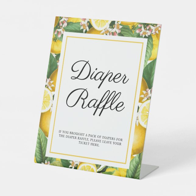 Lemon Citrus Diaper Raffle Summer Baby Shower Pedestal Sign (Front)