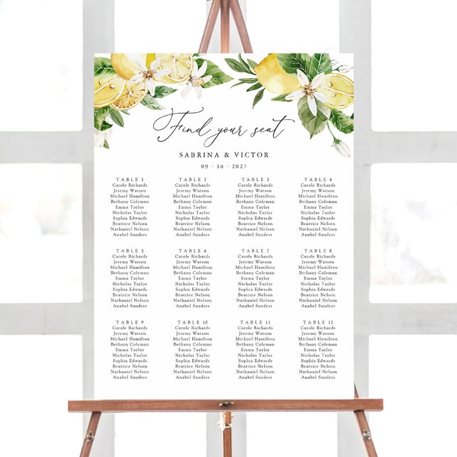Lemon Citrus Floral 12 Table Wedding Seating Chart (Creator Uploaded)