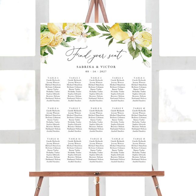 Lemon Citrus Floral 15 Table Wedding Seating Chart (Creator Uploaded)