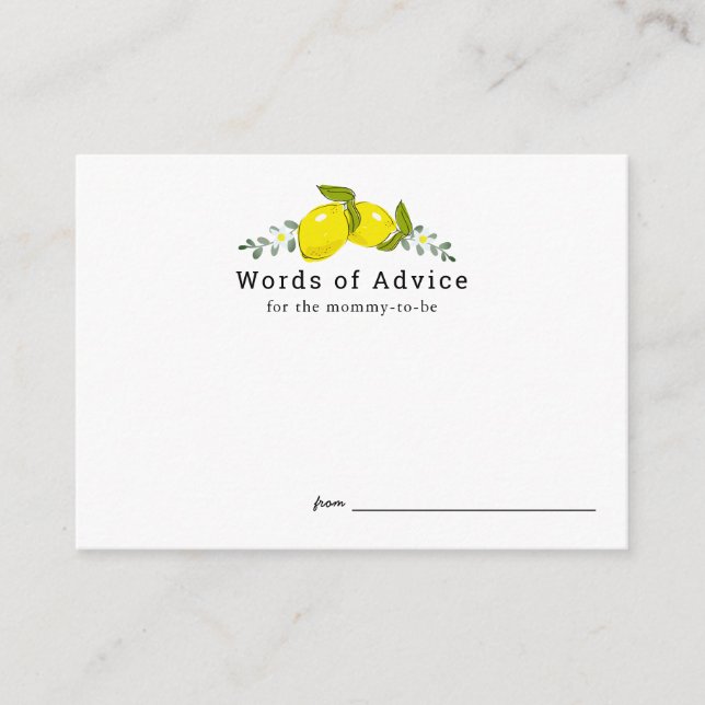 Lemon Citrus Floral Baby Shower Advice Cards (Front)