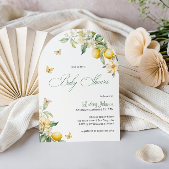 Lemon Citrus Floral Butterfly Baby Shower Arch Invitation (Creator Uploaded)