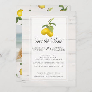 Lemon Citrus Floral Grey Yellow Foliage Photo Save The Date