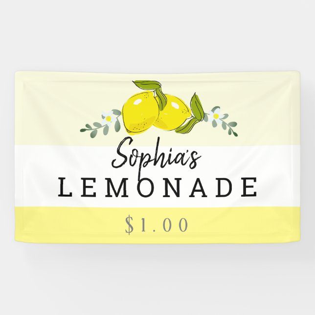 Lemon Citrus Floral Lemonade Stand Kids Banner (Horizontal)