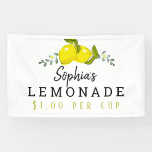 Lemon Citrus Floral Lemonade Stand Kids White Banner