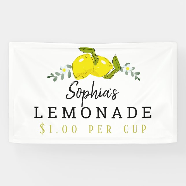 Lemon Citrus Floral Lemonade Stand Kids White Banner (Horizontal)