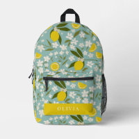 Lemon Citrus Floral Pattern Sky Blue