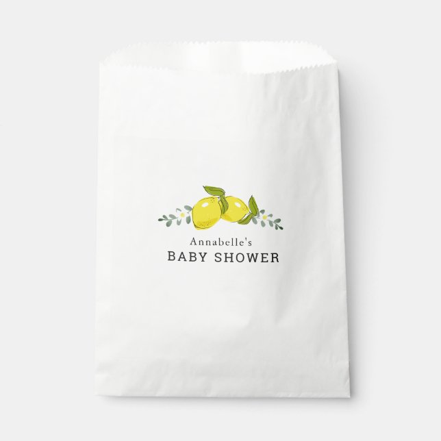 Lemon Citrus Floral Simple Baby Shower Favour Bags (Front)
