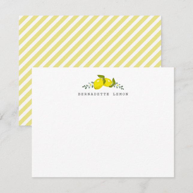 Lemon Citrus Floral Stationery Note Card (Front/Back)