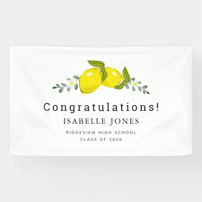 Lemon Citrus Floral White Graduation Banner (Horizontal)