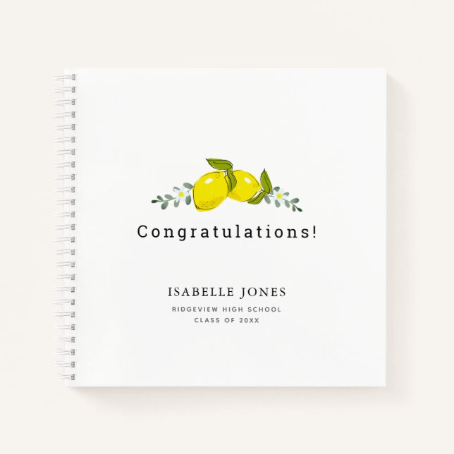 Lemon Citrus Floral White Photo Graduation Notebook (Front)