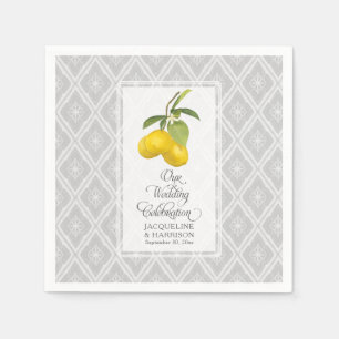 Lemon Citrus Floral Yellow Grey White Wedding Napkin