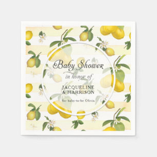 Lemon Citrus Flower Foliage Watercolor Baby Shower Napkin