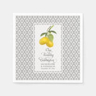 Lemon Citrus Flowers Yellow Grey White Wedding Napkin