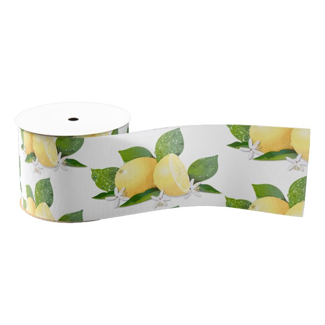 Lemon Citrus Fruit Floral Botanical Garden Grosgrain Ribbon (Spool)