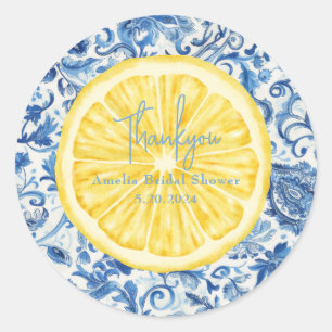 Lemon citrus fruit Main squeeze bridal shower Classic Round Sticker
