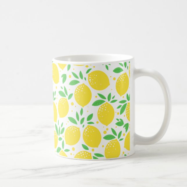Lemon Citrus Fruit Orchard Yellow Pattern Coffee Mug (Right)