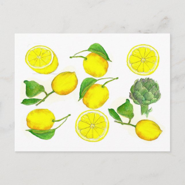 Lemon Citrus Fruit Watercolor Painting Art Postcard (Front)