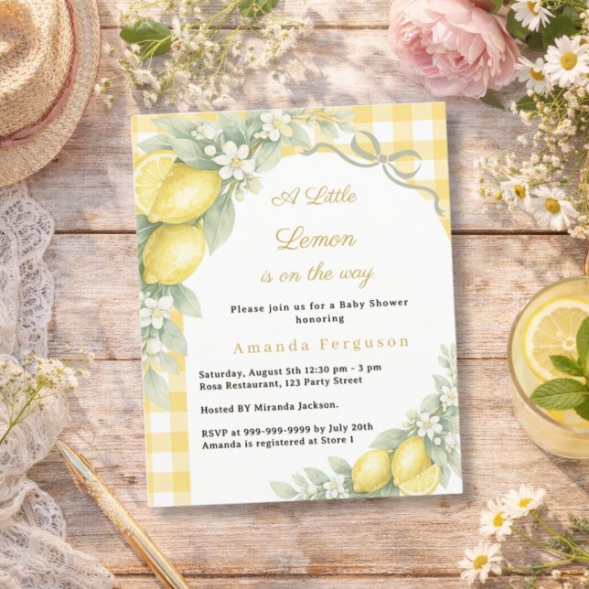 Lemon citrus gingham bow Baby Shower invitation (Creator Uploaded)