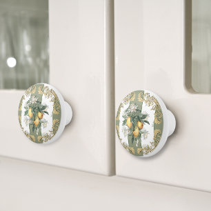 Lemon Citrus Green & White Striped Elegant Ceramic Knob