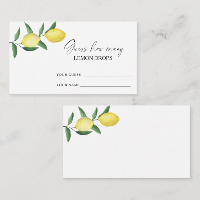 Lemon citrus - guess how many lemon drops enclosure card (Front/Back)