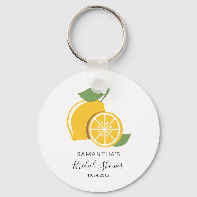 Lemon Citrus Hand-Lettered Bridal Shower Keepsake Key Ring (Front)