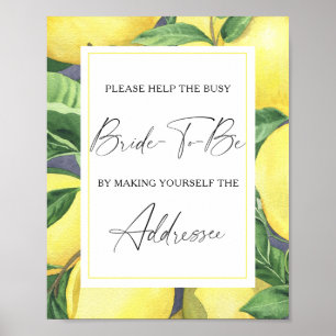 Lemon Citrus - help the busy bride Address Poster