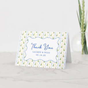 Lemon Citrus Italian Blue & Yellow Custom Wedding Thank You Card