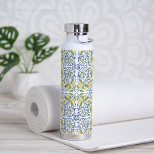 Lemon Citrus Italian Majolica Mediterranean Blue Water Bottle