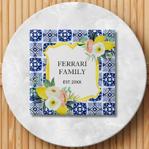 Lemon Citrus Italian Mediterranean Tiles Pattern 15 Cm Square Badge