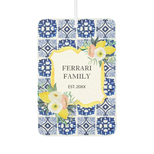Lemon Citrus Italian Mediterranean Tiles Pattern Car Air Freshener (Front)