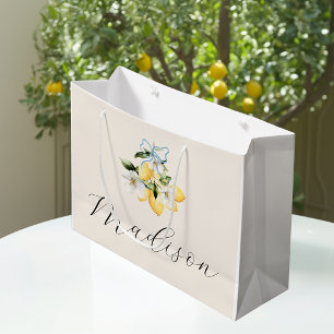 Lemon Citrus Italian Wedding Script Name Custom Large Gift Bag