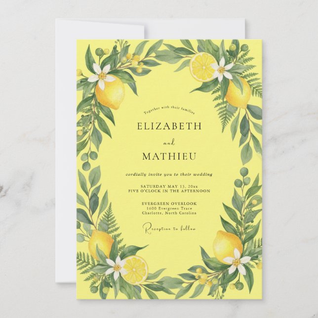 Lemon Citrus Leaf Wedding Invitation (Front)