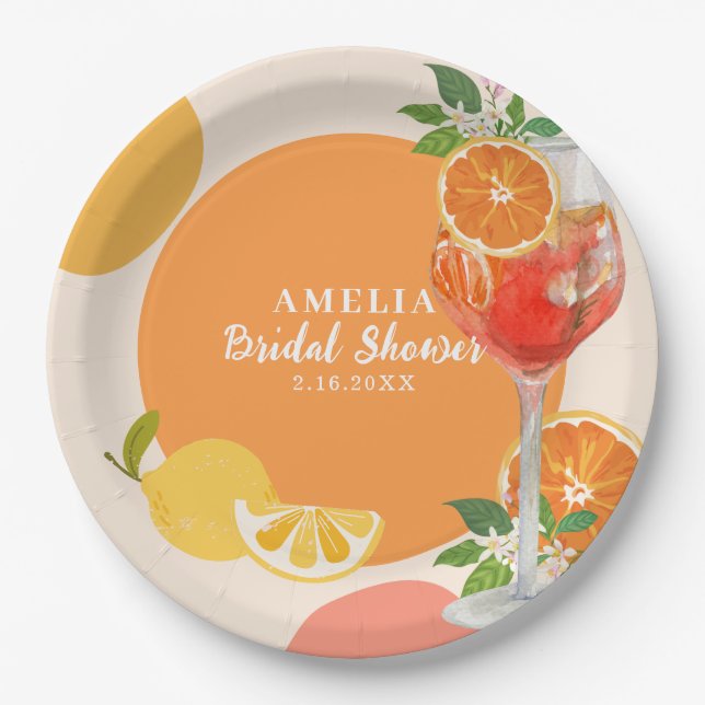 Lemon citrus Love at first spritz Bridal shower  Paper Plate (Front)