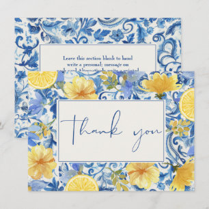 Lemon citrus main squeeze blue bridal shower thank you card