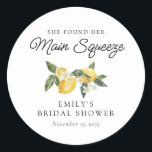 Lemon Citrus Main Squeeze Bridal Shower Classic Round Sticker<br><div class="desc">Lemon Citrus Main Squeeze Bridal Shower Classic Round Sticker</div>