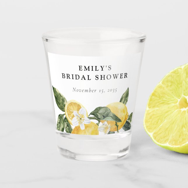 Lemon Citrus Main Squeeze Bridal Shower Shot Glass (Front)