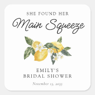 Lemon Citrus Main Squeeze Bridal Shower Square Sticker