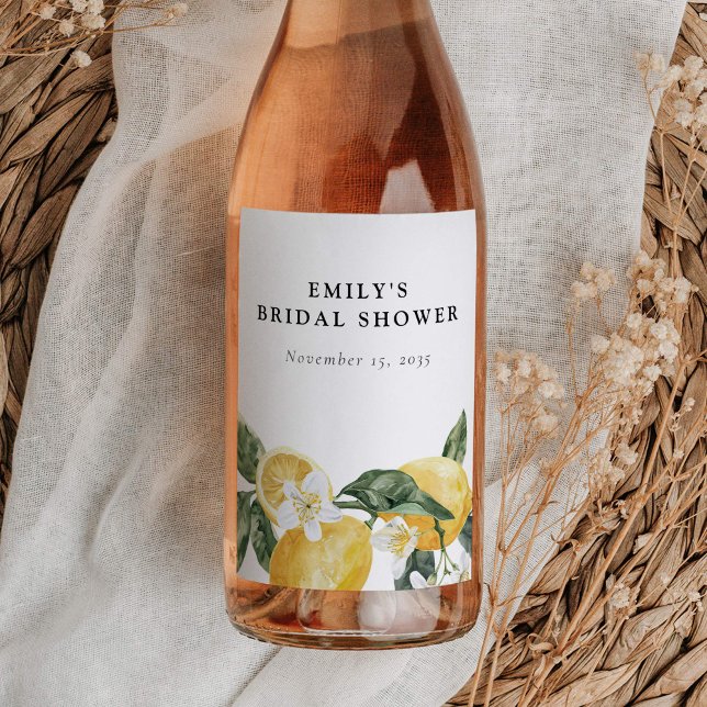 Lemon Citrus Main Squeeze Bridal Shower Wine Label (Creator Uploaded)