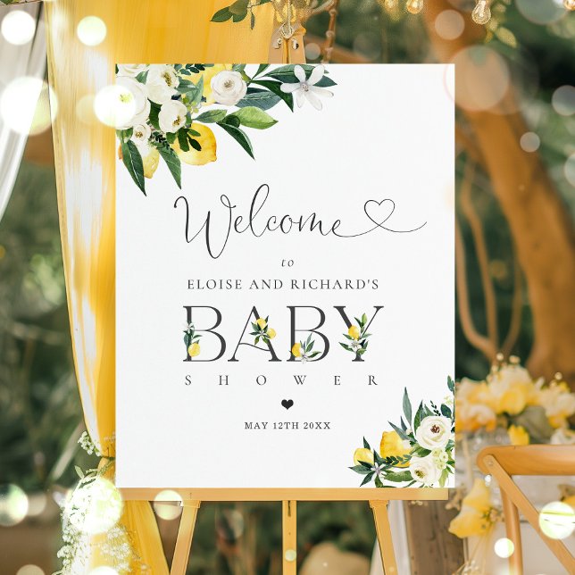 Lemon Citrus Mediterranean Baby Shower Welcome Poster (Creator Uploaded)