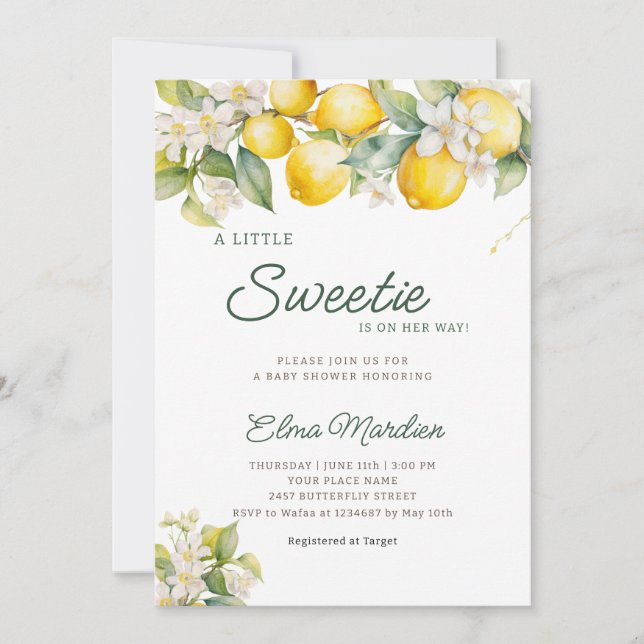 Lemon Citrus Mediterranean Botanical Baby Shower  Invitation (Front)